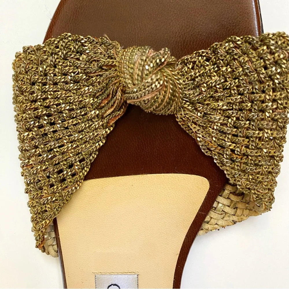 JIMMY CHOO gold metal chain knot slide sandals open toe flats - Picture 4 of 10